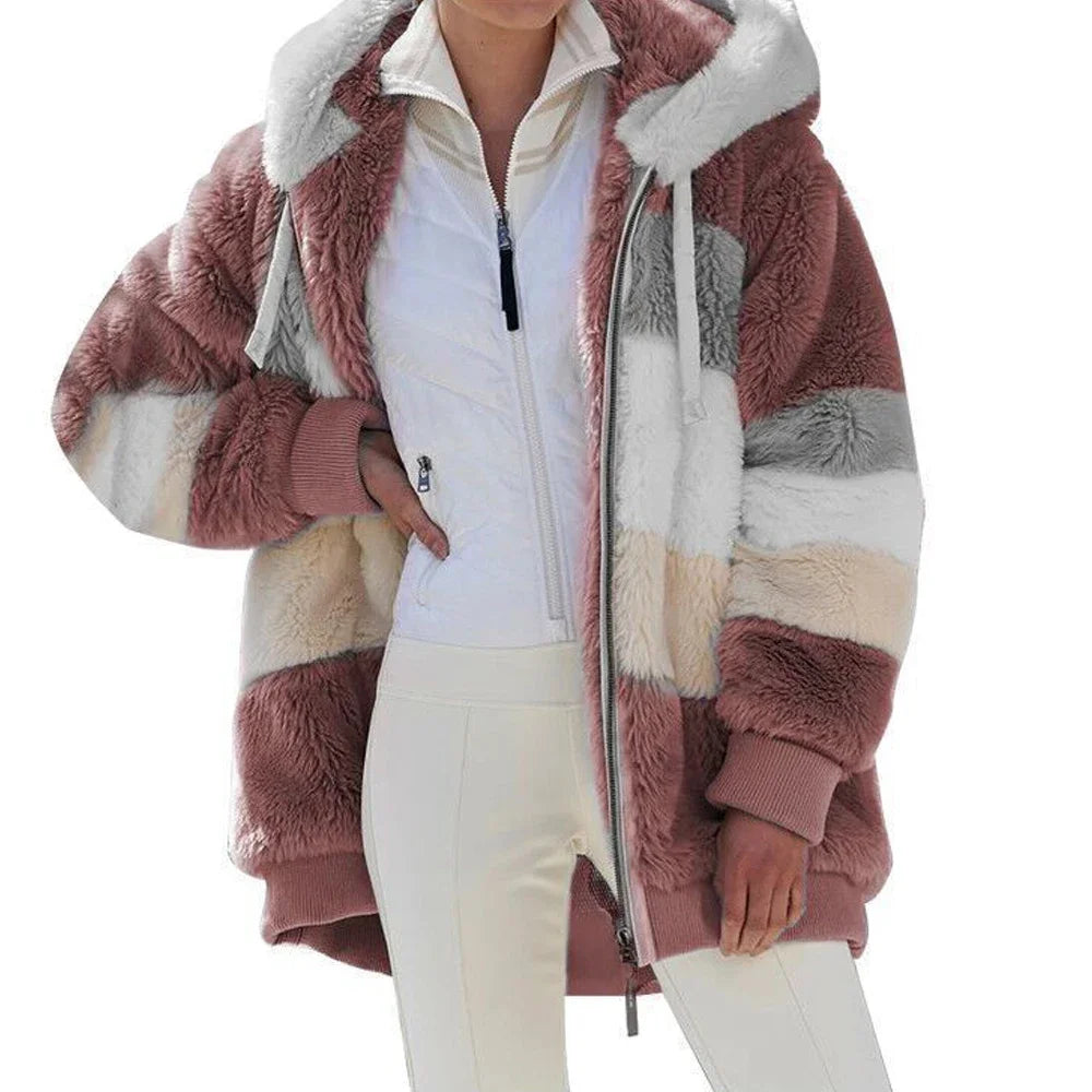 Winter Fashion Women's Coat 2026 Hooded Zipper Ladies Jacket Spliced Thick Cashmere Women Jacket Stitching Plaid Ladies Coats