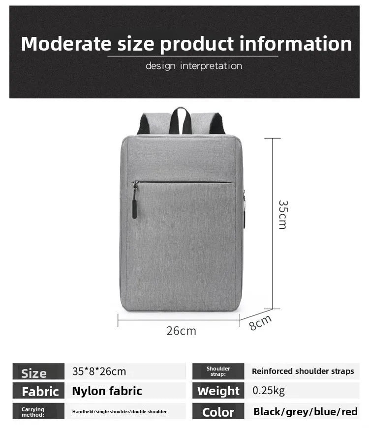 Minimalist Commuter Laptop Backpack - Solid Colour Large Capacity Business Bag