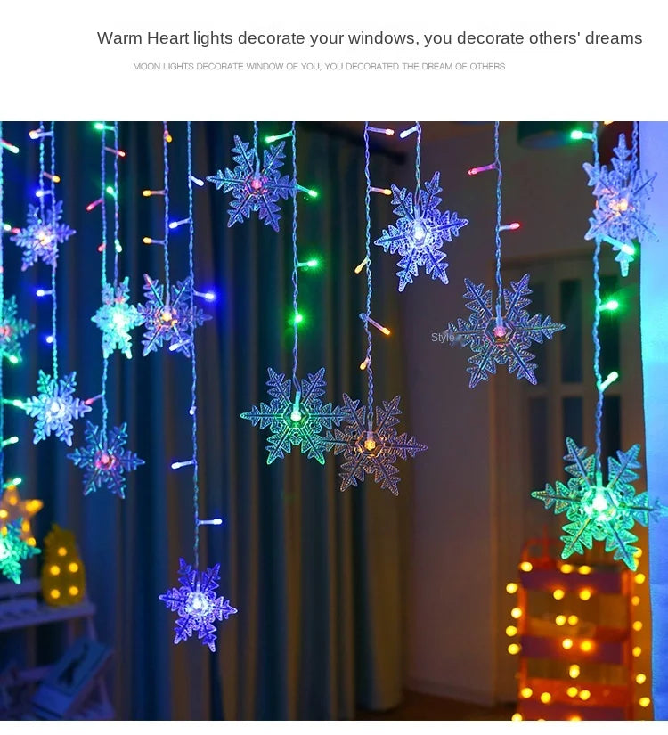 Snowflake Curtain Lights – 3.2 m LED Christmas Window Lights, 8 Modes