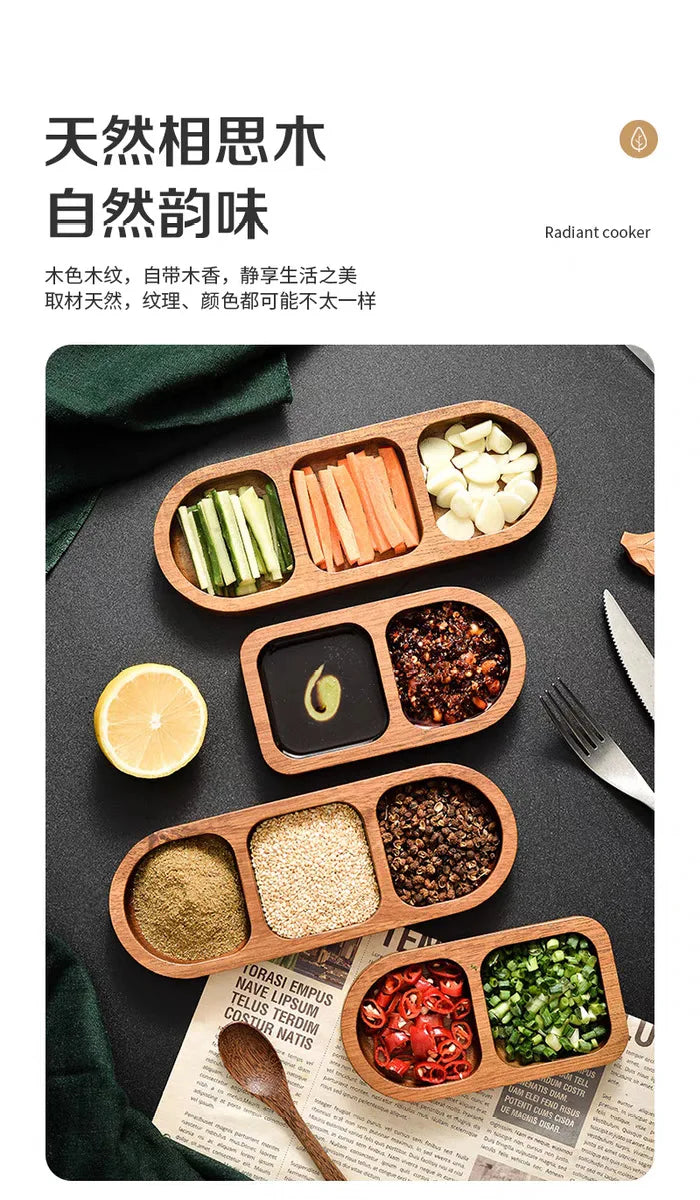 Solid Wood Divided Condiment & Snack Tray