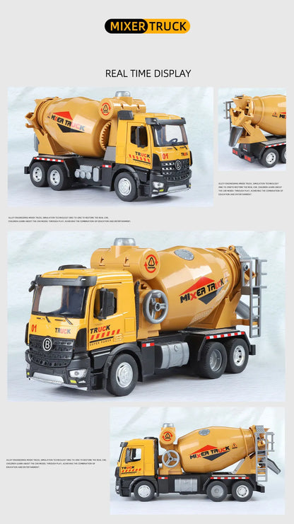 1:24 Diecast Crane & Mixer Truck with Lights, Sounds & Pull-Back