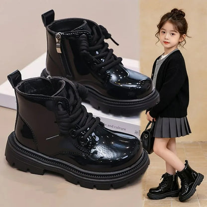 Girls' Ankle Boots – Faux Leather with Side Zip & Anti-Slip Sole