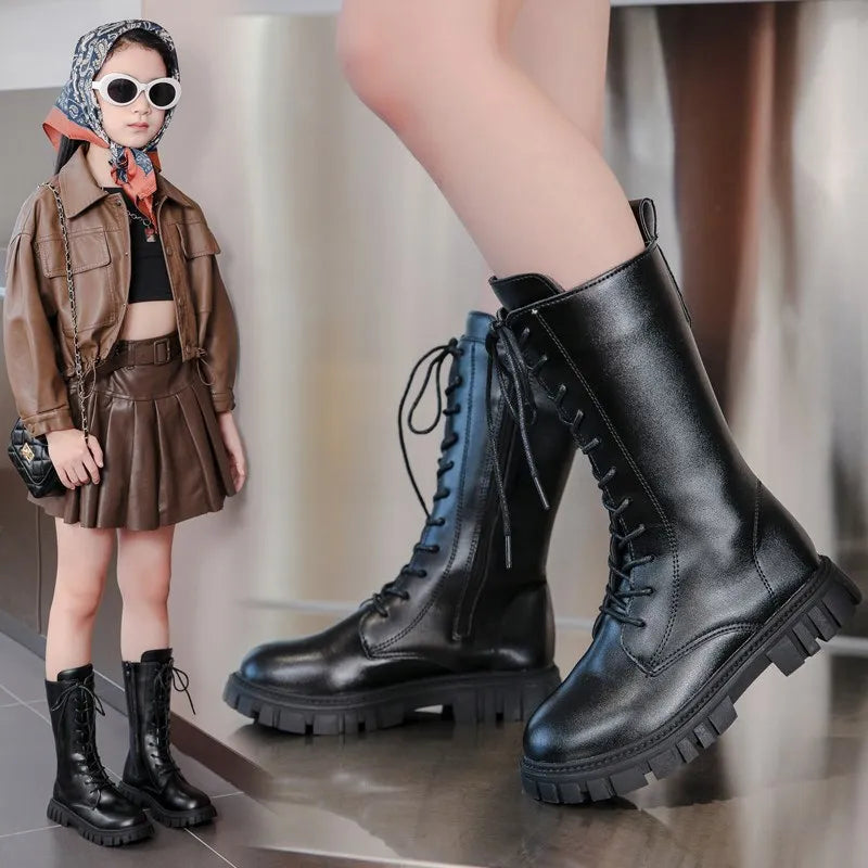 Girls' Lace-Up Square-Heel Ankle Boots