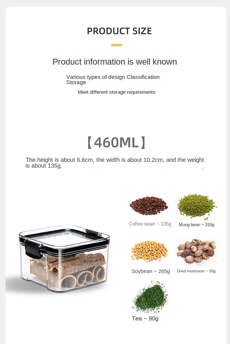 Sealed Kitchen Storage Jars Set – Airtight Plastic Canisters for Grain, Spices & Pantry (460ml–1800ml)