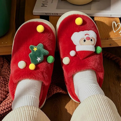 Pantofole natalizie in peluche da donna – Pantofole da casa con plateau in pelliccia sintetica e Babbo Natale
