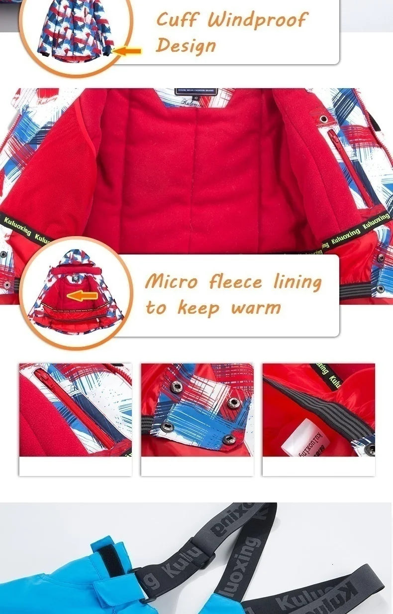 -30 Degree Kids Ski Suit Boy Girls Winter Outdoor Sports Waterproof Skiing Snowboarding Jackets Snow Pants Children Clothing Set