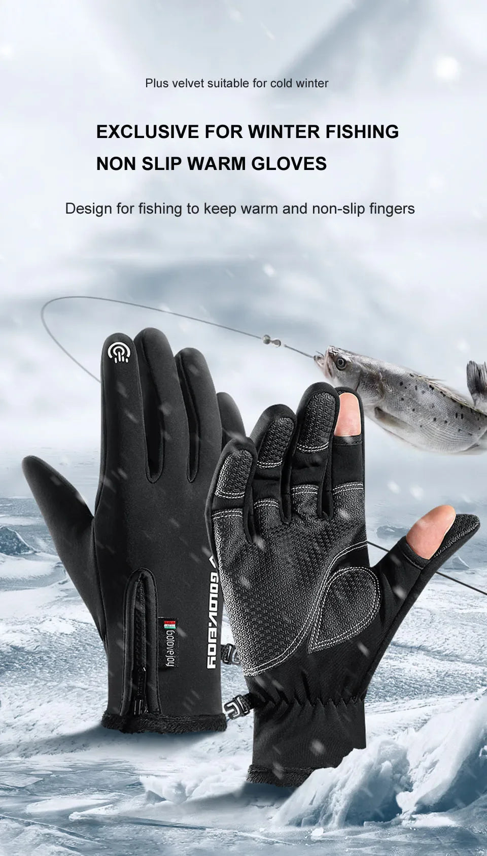 Flip-Finger Fishing Gloves – Fleece-Lined Touchscreen Winter Gloves