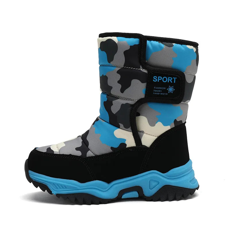 Kids' Plush-Lined Hook-and-Loop Winter Ankle Boots