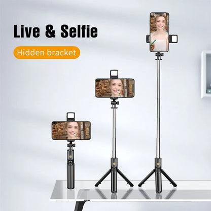 Trípode para selfie con luz de relleno y control remoto Bluetooth