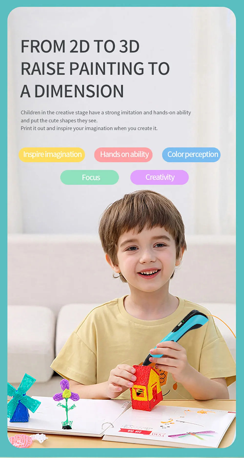 Penna 3D per bambini – Display LCD, velocità regolabile e kit con filamento PLA e custodia