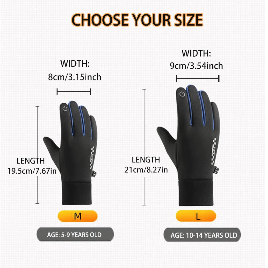 Kids' Fleece-Lined Touchscreen Winter Gloves – Non-Slip (Ages 5–14)