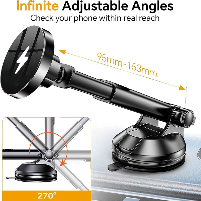 15W Magnetic Dashboard Wireless Car Charger & Mount