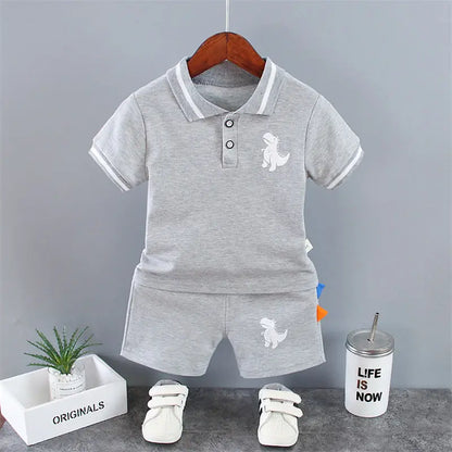 Conjunto de camiseta y pantalón corto de dinosaurios para bebé niño - Conjunto de verano de 2 piezas, 4M-5Y