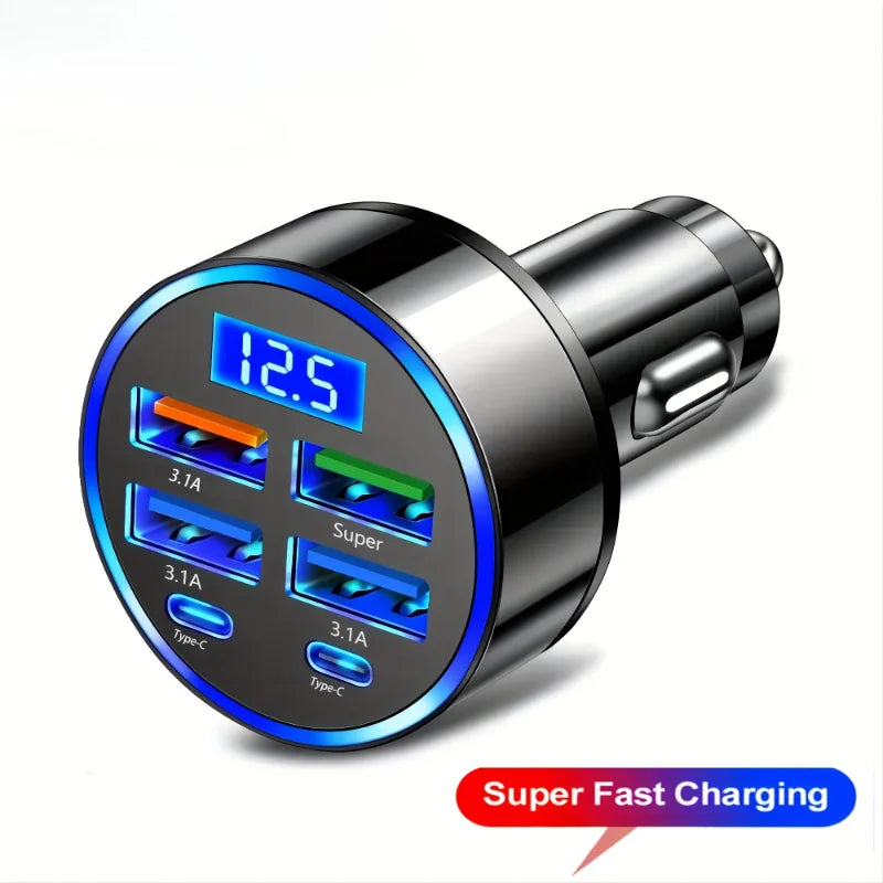 Fast-Charging Car USB Adapter with Voltage Display