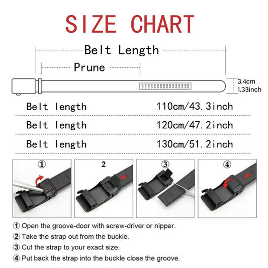 Men's Automatic Buckle Belt – Black Faux Leather Ratchet Belt, 110–130 cm