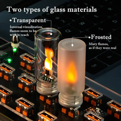 Luce Notturna a LED con Fiamma Tremolante USB in Vetro a Forma di Candela | 5 Stili | Decorazione per Auto, Casa e Laptop