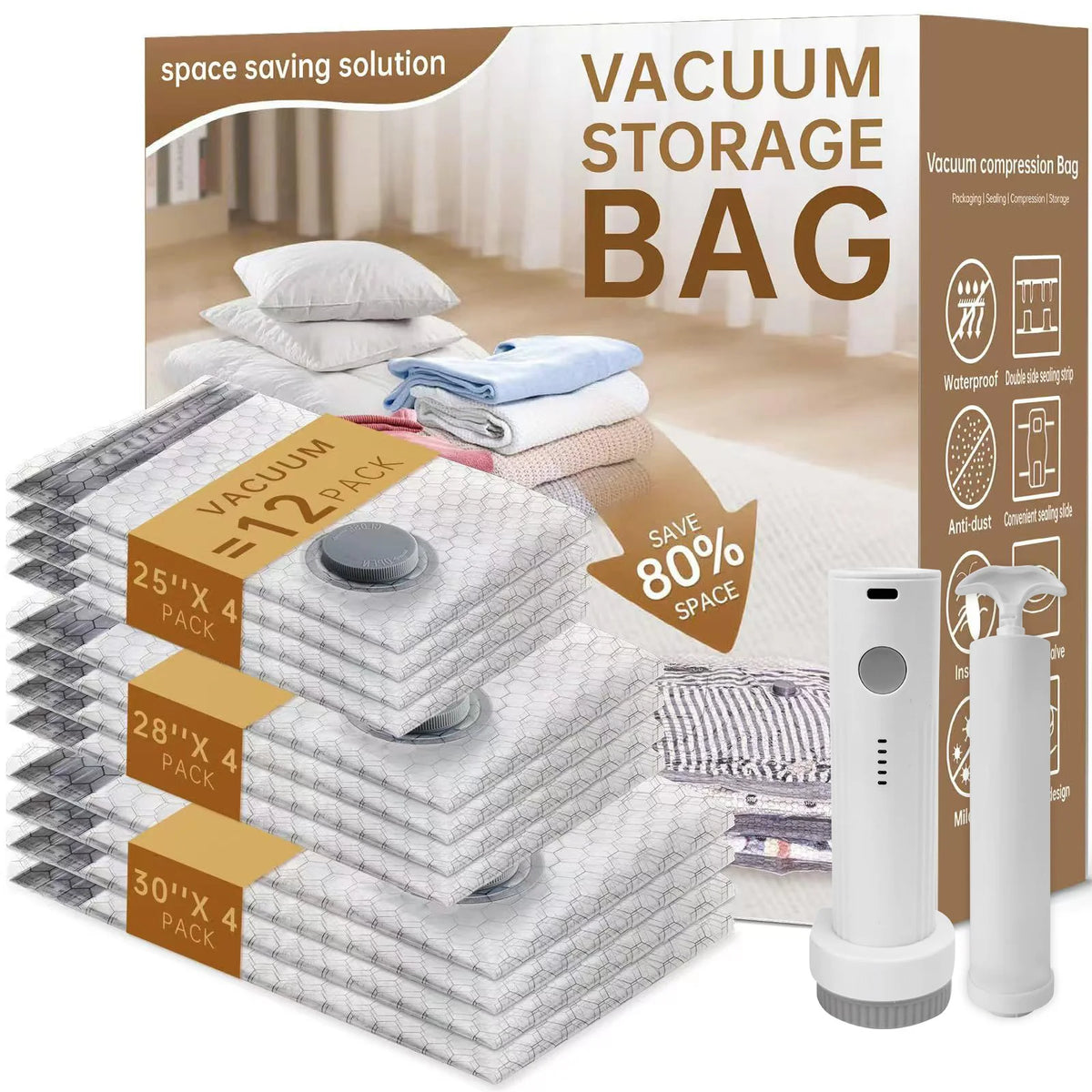 Vacuum Compression Storage Bags with Hand Pump | Space Saver Bags for Clothes, Quilts & Suitcases