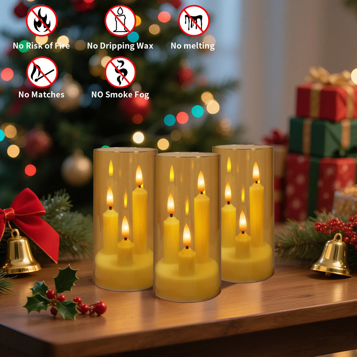 Flameless 3 in 1 LED Taper Candles with 15CM Lampshade Battery Operated Flickering Electric Window Candles for Christmas Wedding