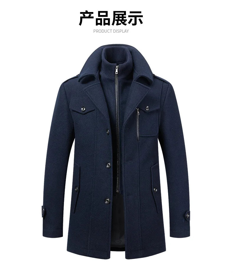 Men's Casual Business Woolen Overcoat Double-Collar Cold-Resistant Jacket Fashionable Autumn Winter 2025