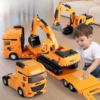 Car Carrier Truck with Construction Vehicles – Friction Toy Set