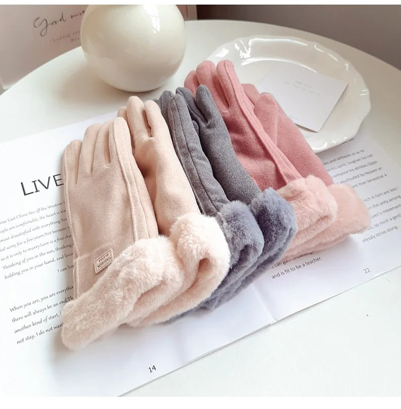 Women's Thick Plush Suede-Feel Touchscreen Gloves