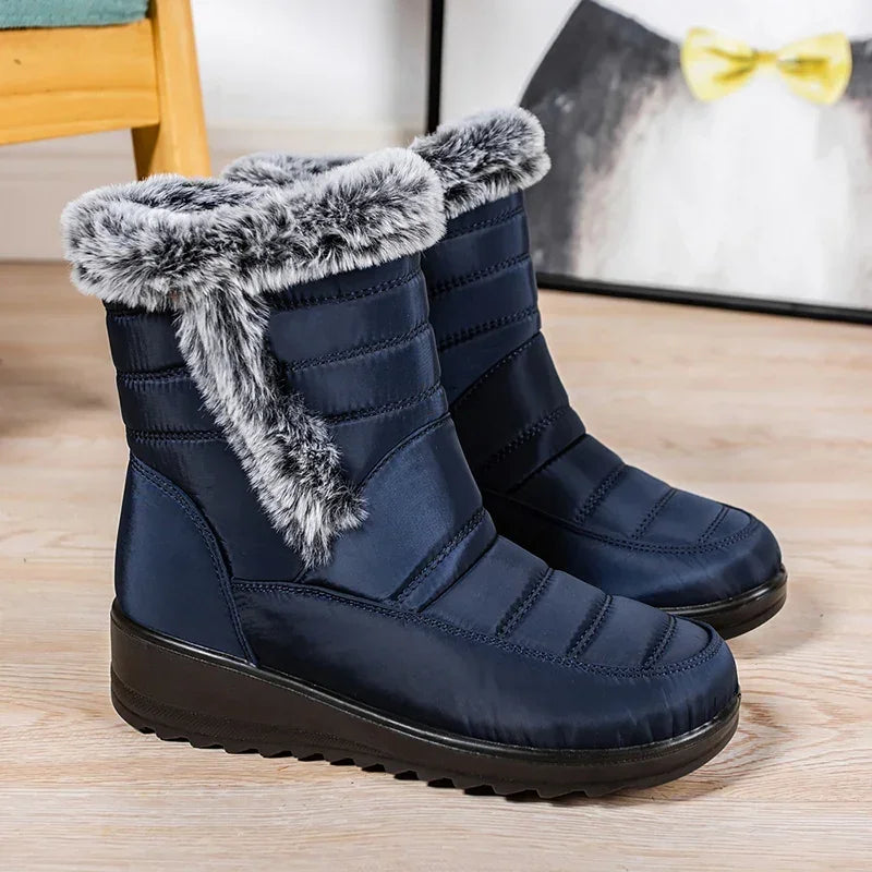 Thick Warm Long Plush Waterproof Snow Boots Women Winter 2025 Non Slip Soft Fur Ankle Boots Woman Plus Size 44 Cotton Shoes Mom