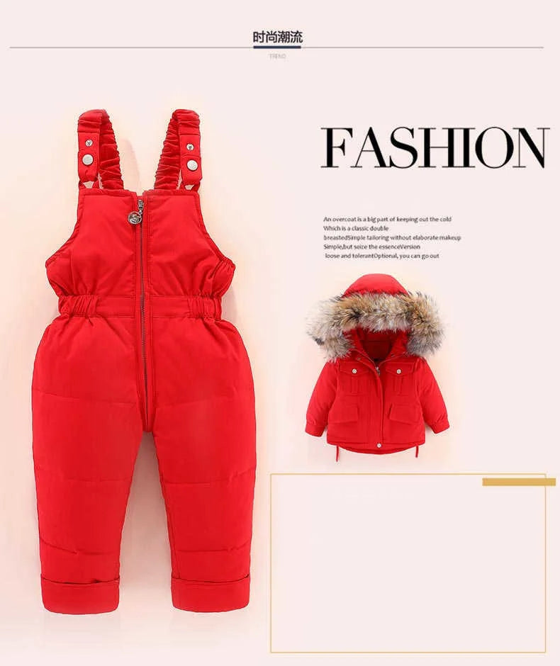 Autumn Winter Down Jacket for Girl Clothes Kids Overalls Snowsuit Baby Boy over Coat Toddler New Clothing Set Parka Real Fur
