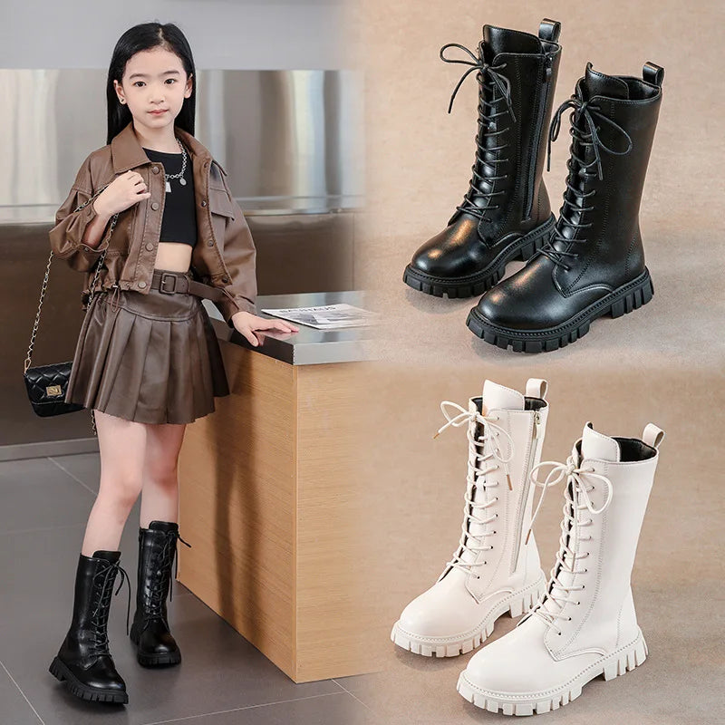 Girls' Lace-Up Square-Heel Ankle Boots