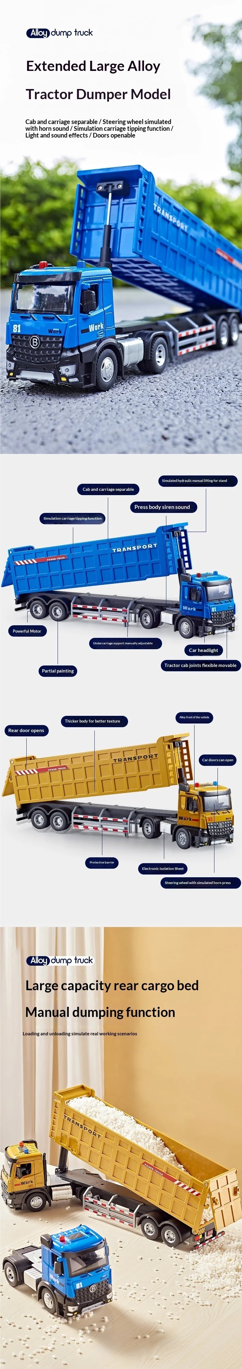 42 cm Alloy Semi-Trailer Dump Truck – Large Construction Toy