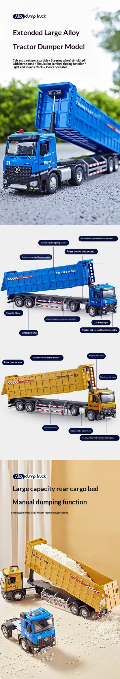42 cm Alloy Semi-Trailer Dump Truck – Large Construction Toy