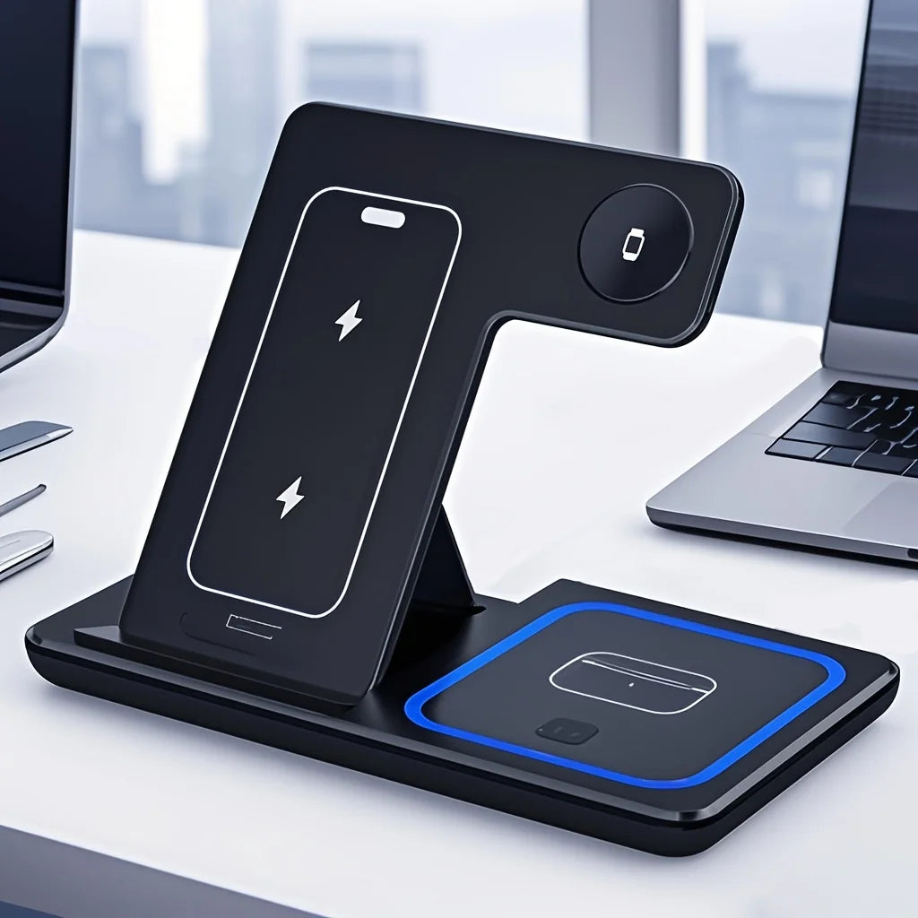 Foldable 3-in-1 Wireless Charging Station for Phone, Watch & AirPods
