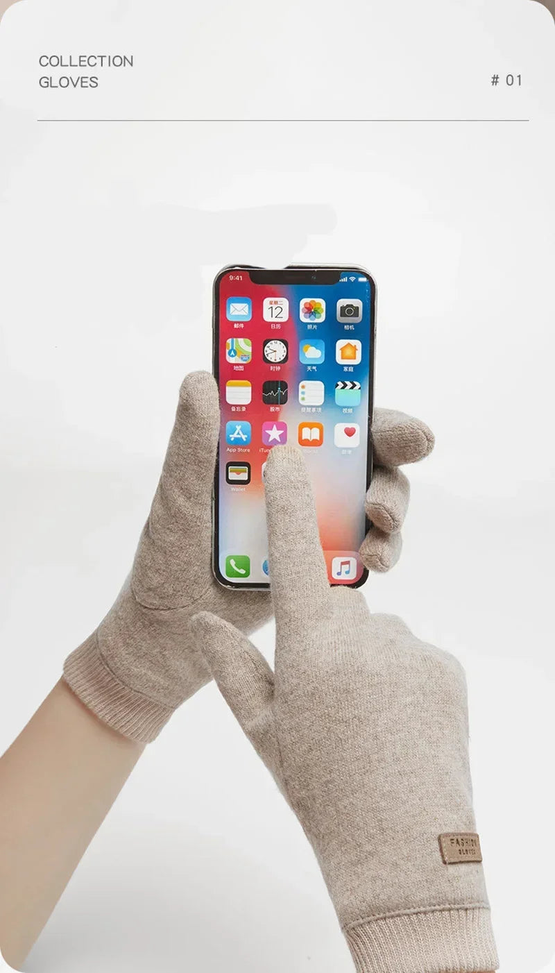 Women's Knit-Cuff Plush Touchscreen Gloves
