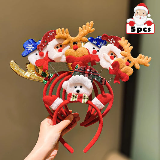 Lot de 5 serre-têtes de Noël motifs bonhomme de neige, renne et Père Noël - Accessoires de cheveux tendance pour le Nouvel An pour filles