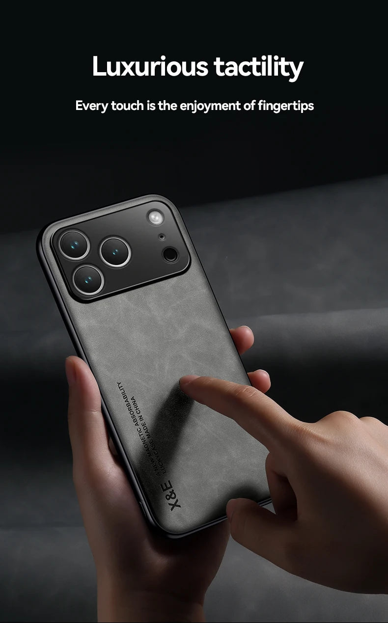 Luxury Leather Case For iPhone 17 18 16 15 14 13 12 11 Pro Max Plus 13 12 Mini Air 16E Cover With Metal Plate Support Car Hold