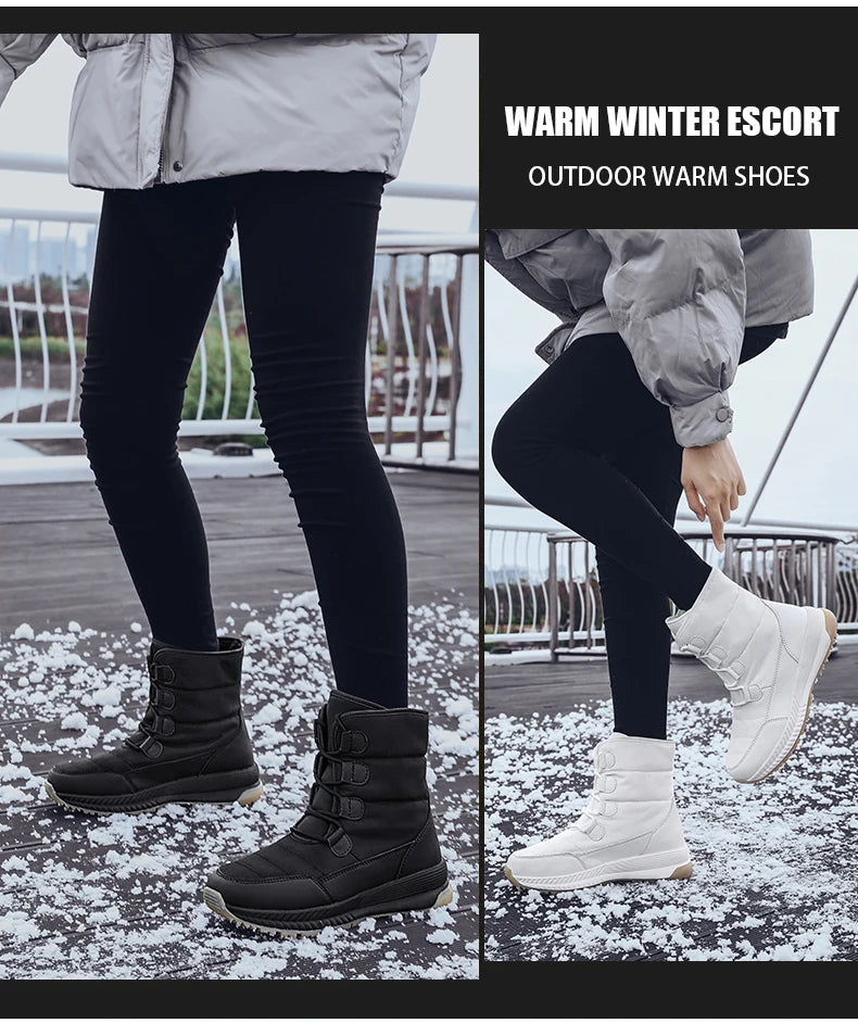 Women's Lace-Up Snow Boots – Plush-Lined Mid-Calf Winter Boots