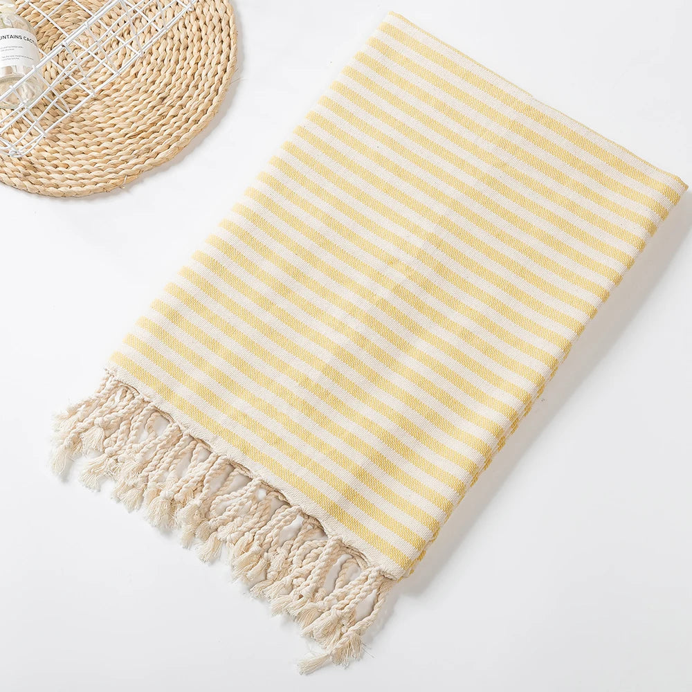 Turkish-Style Striped Tassel Towel – Large 100 × 180 cm