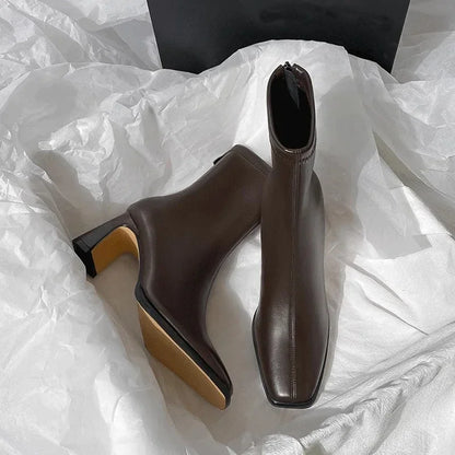 Botines de mujer con punta cuadrada, cremallera y tacón de bloque