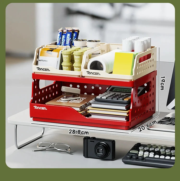 Stylish & Sturdy 3-Tier Desk Organizer with 2 Large + 2 Small Compartments – Stackable Office Storage Box