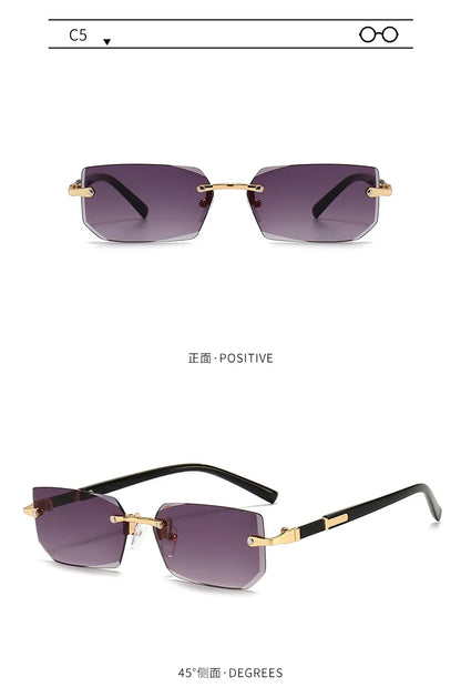 Rimless Rectangle Sunglasses | Trendy Small Square Summer Shades