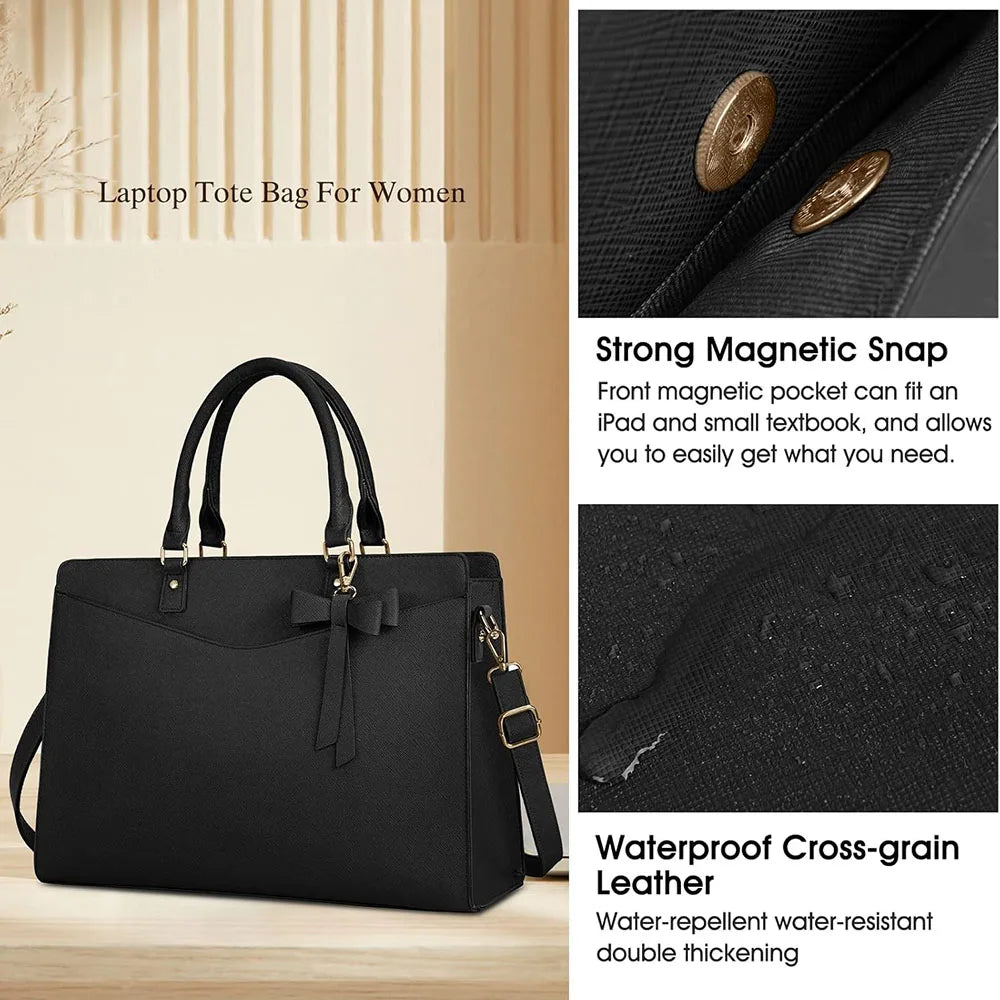 Women's PU Leather Laptop Tote 15.6" - Lightweight Work Briefcase Handbag