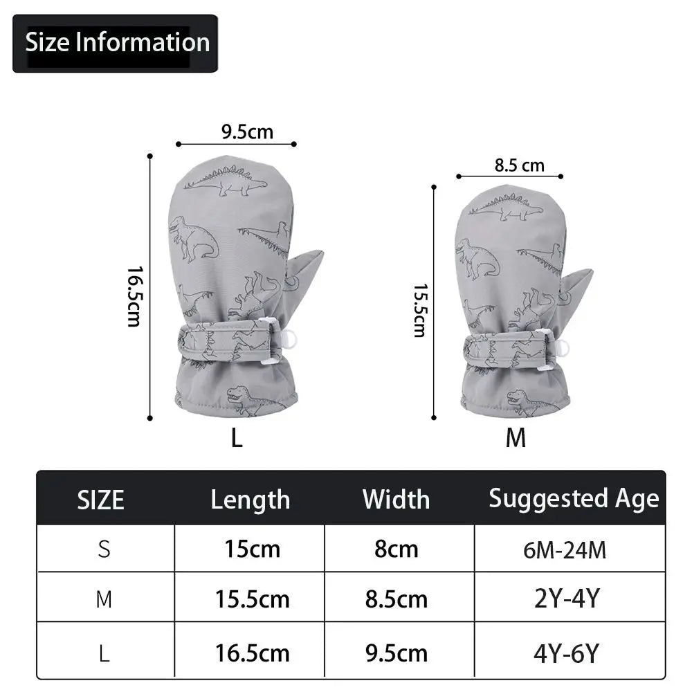 Kids' Dinosaur Print Winter Gloves – Fleece-Lined Snow Gloves