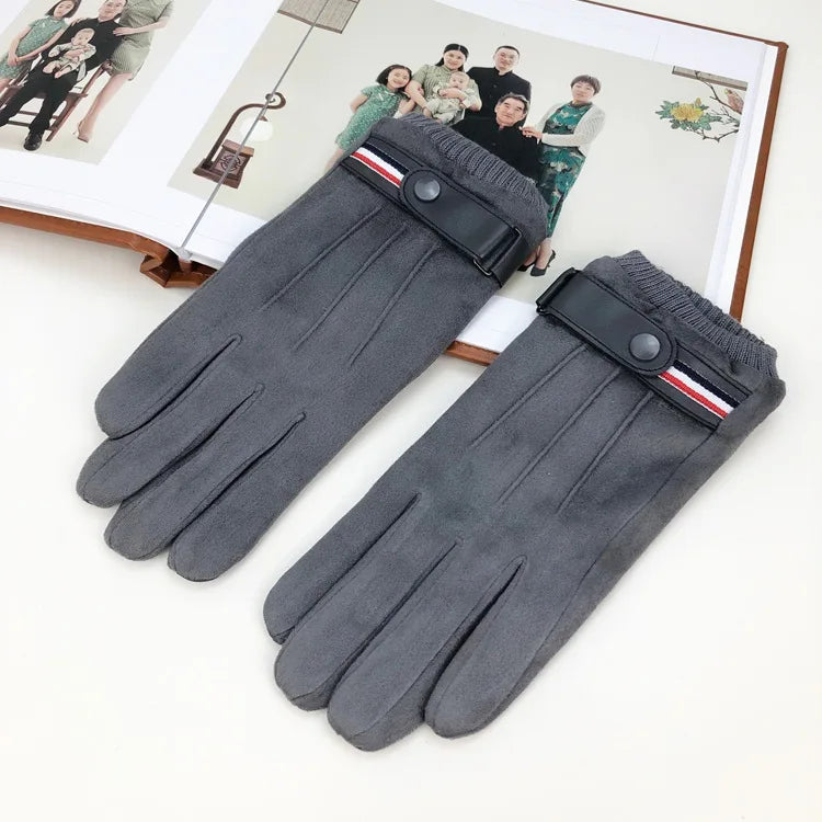 Men's Suede-Feel Buckle Touchscreen Winter Gloves