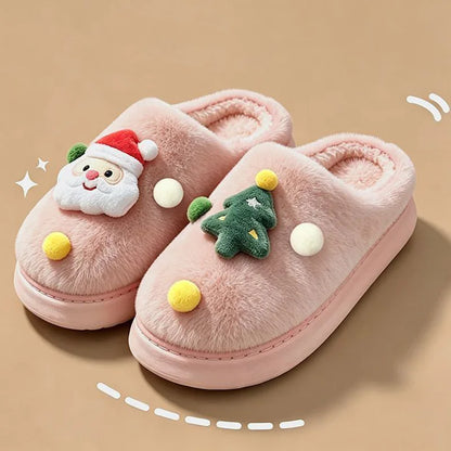 Pantofole natalizie in peluche da donna – Pantofole da casa con plateau in pelliccia sintetica e Babbo Natale