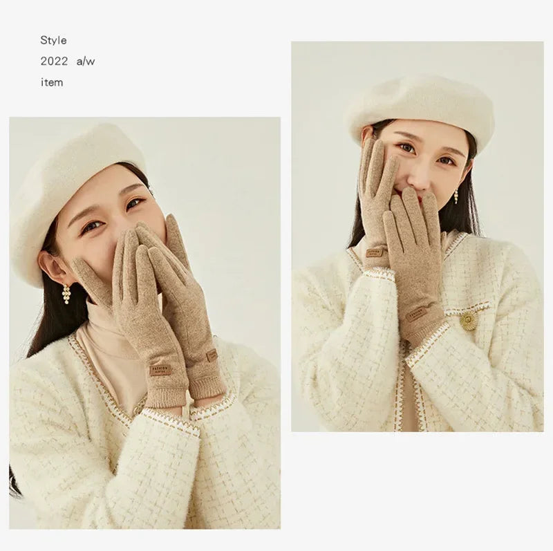 Women's Knit-Cuff Plush Touchscreen Gloves