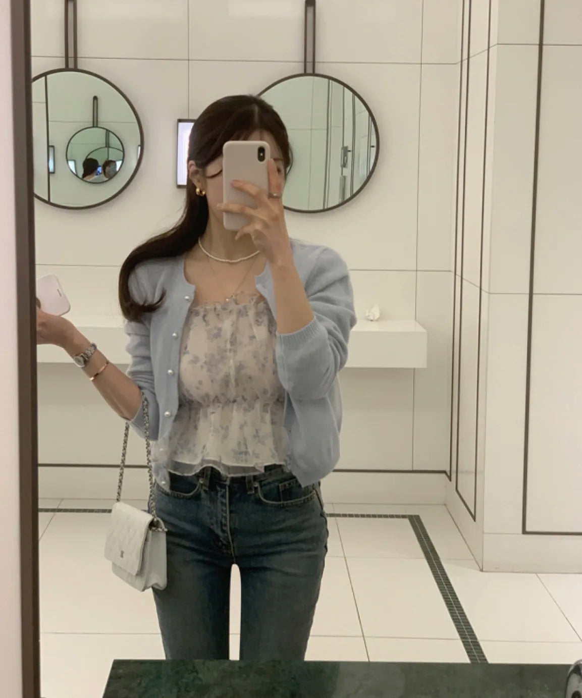 Chic Spring Women's Blouse Gentle Shoulder Bared Floral Bubble Sleeve Chiffon Top Korean Style Loose Fit Long Sleeve Short Le...
