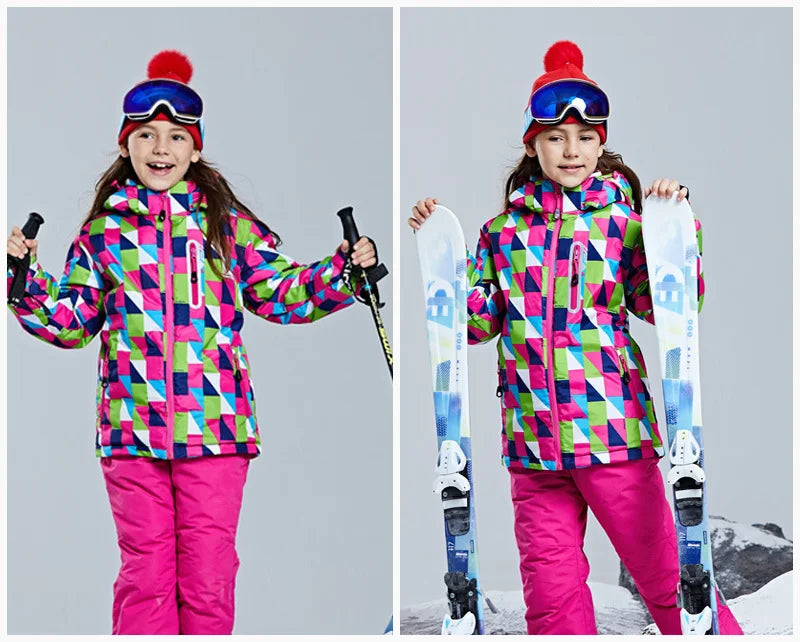 -30 Degree Kids Ski Suit Boy Girls Winter Outdoor Sports Waterproof Skiing Snowboarding Jackets Snow Pants Children Clothing Set