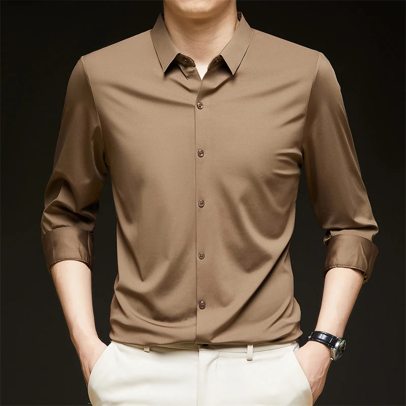 Men's Solid Long-Sleeve Business Casual Shirt