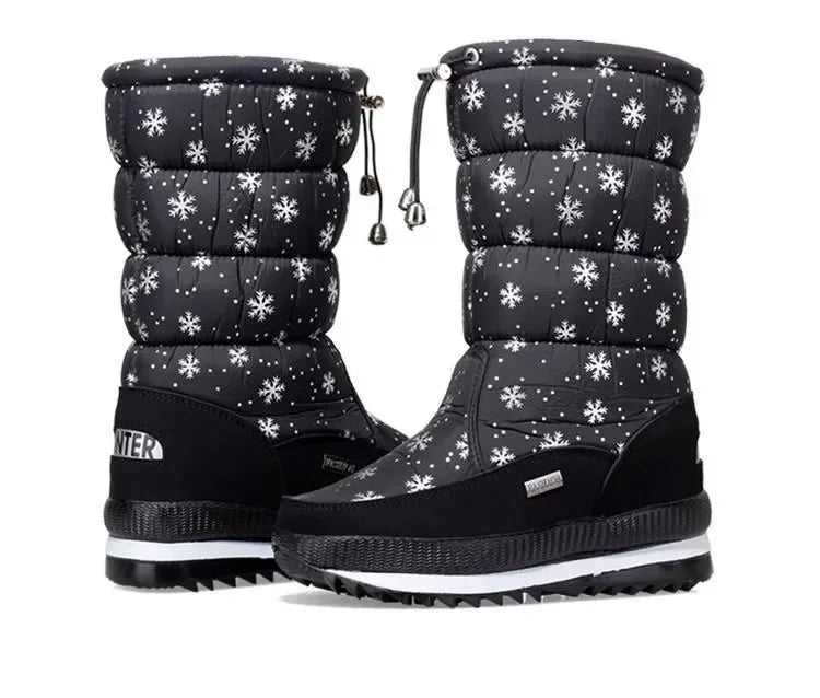 Women's Platform Snow Boots – Plush-Lined Mid-Calf Winter Boots with Side Zip