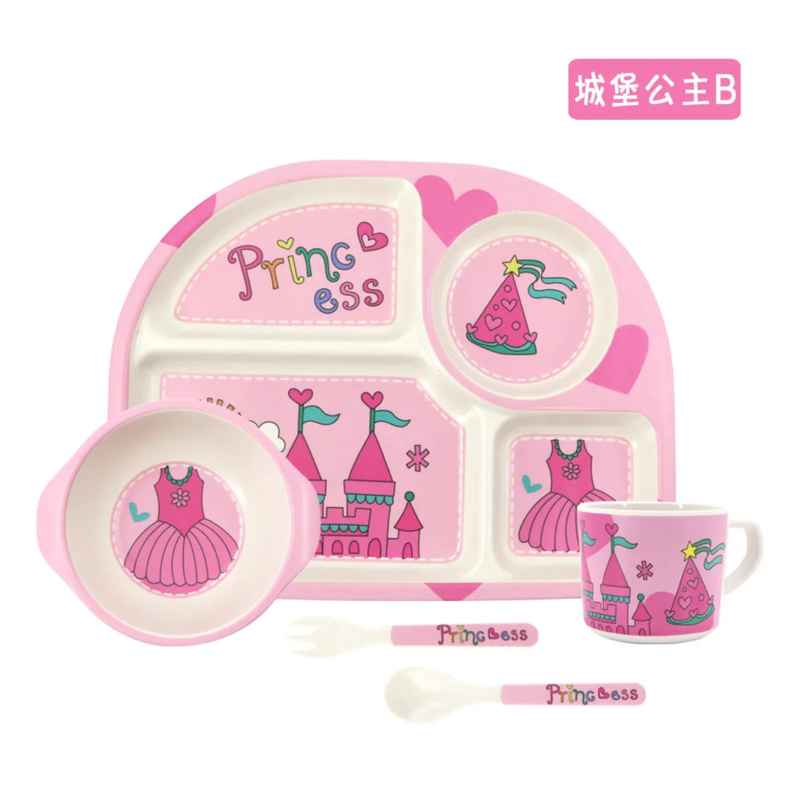 5-Piece Cartoon Bamboo-Fibre Kids' Tableware Set