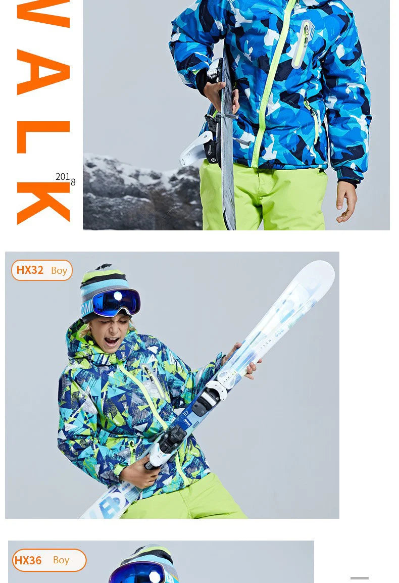 -30 Degree Kids Ski Suit Boy Girls Winter Outdoor Sports Waterproof Skiing Snowboarding Jackets Snow Pants Children Clothing Set